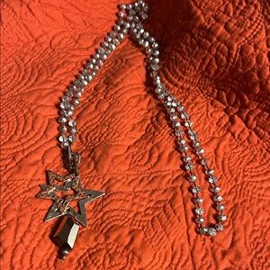 L&F Extra‎ Long Beaded Strand Silver Star Pendant Necklace